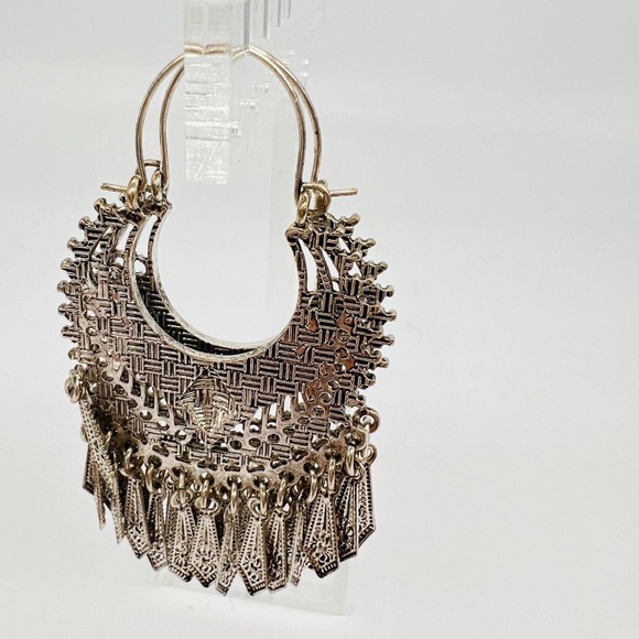 Southwest Style Hoop Earrings silver Tone Faux Turquoise - Picture 5 of 6